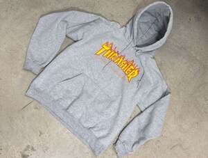 Thrasher Magazine Flame Logo Hoodie Grey Size Small